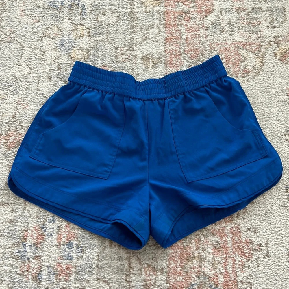 Women’s Blue Casual Shorts Pockets Athletic High Waist Gym Running Athleisure